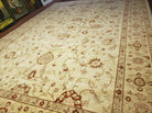 10' X 14' Handmade Peshawar Oushak Wool Rug Oatmeal Beige Organic Beauty - Jewel Rugs