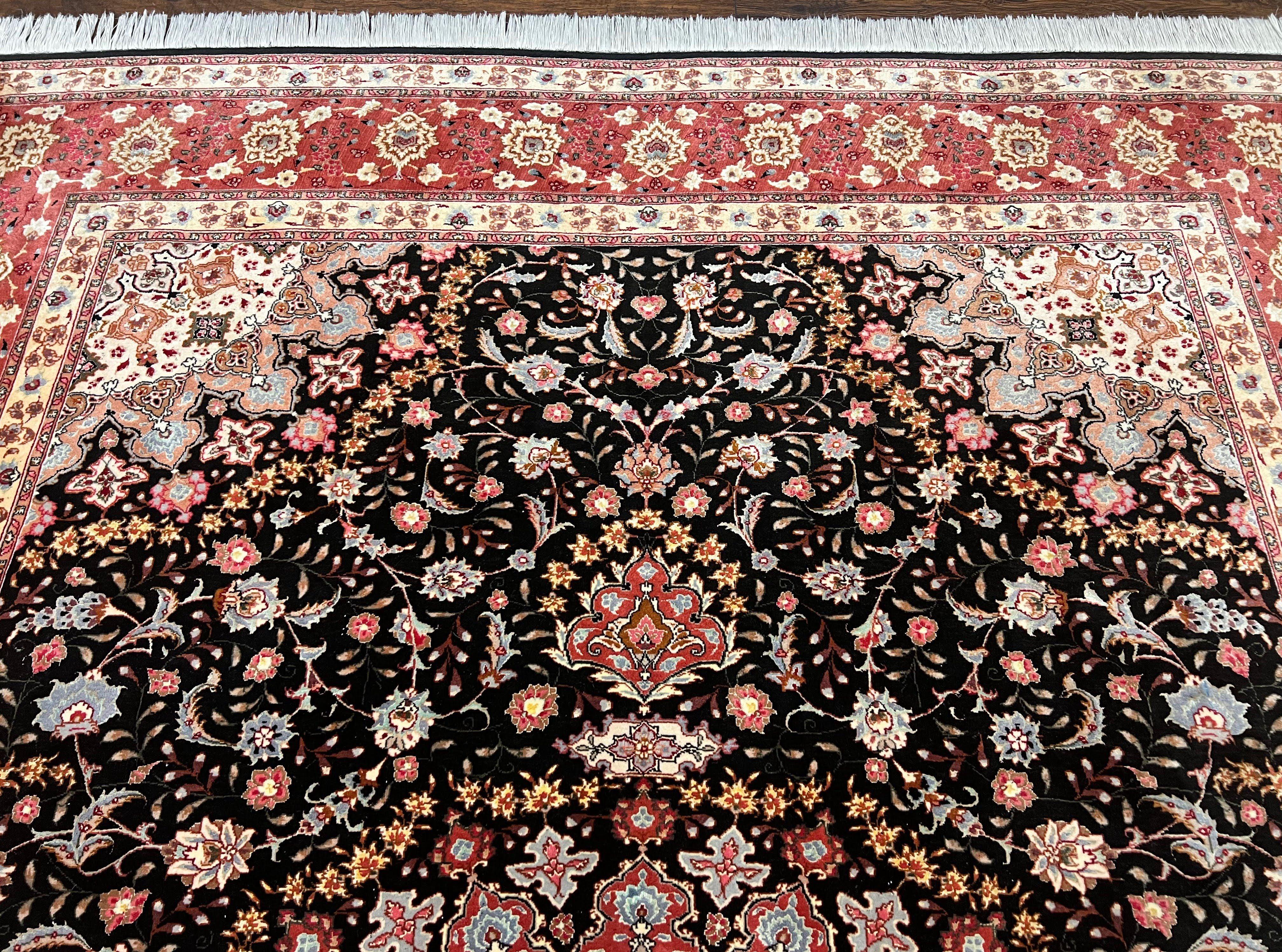 Marvelous Persian Tabriz Rug 7x10 ft, Super Fine 50 Raj, 300+ KPSI, Black and Rust Red, Floral Medallion Handmade Wool Oriental Carpet, Top Quality - Jewel Rugs