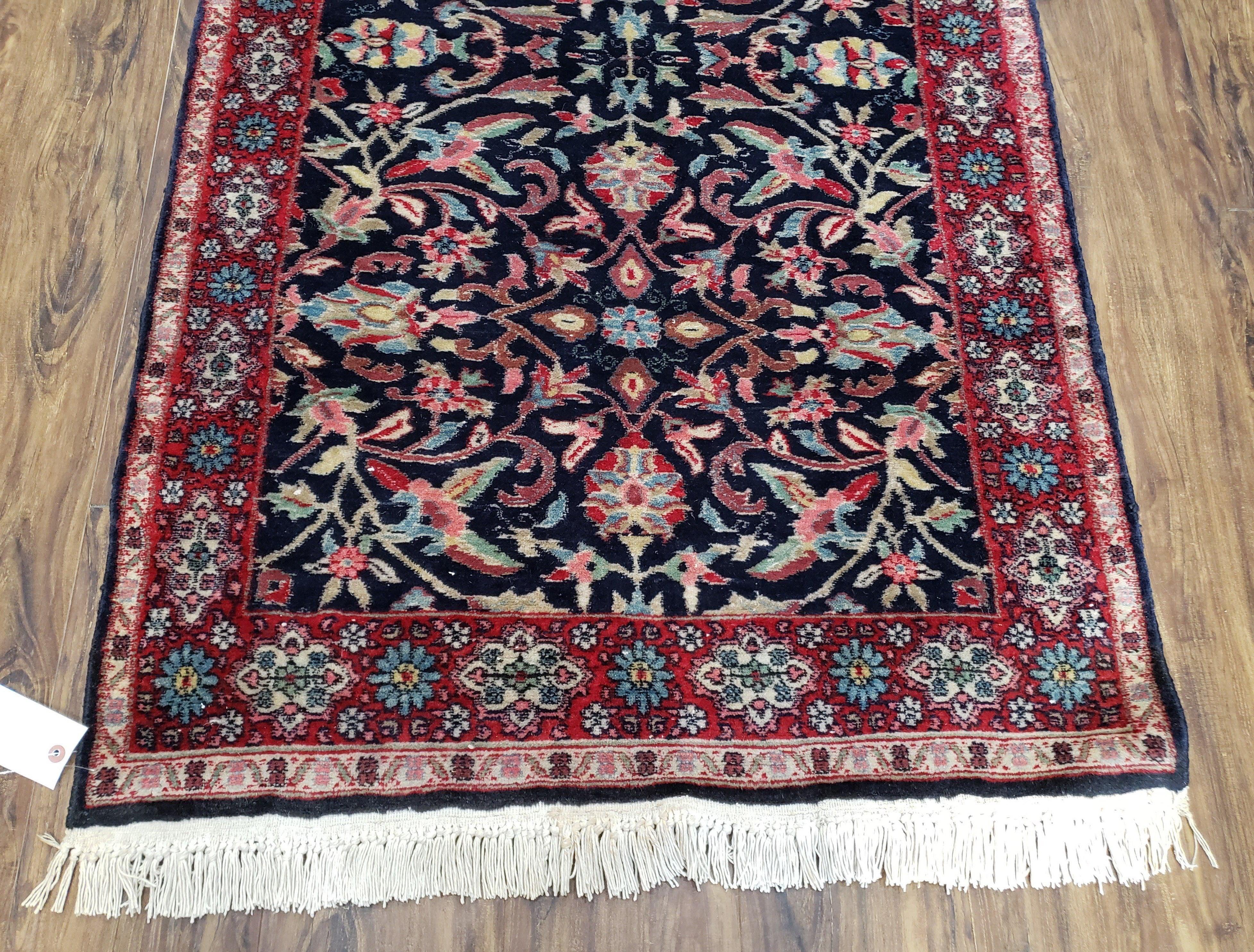 Antique Persian Sarouk, Wool, Hand-Knotted, Blue & Red, 3'1" x 5'3" - Jewel Rugs