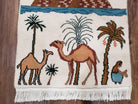 Small Vintage Egyptian Accent Rug, Pyramids Camels Nile River, Egypt Pictorial Rug Tapestry, Palm Trees, Beige, Hand-Knotted, Wool, 1.5x1.8 - Jewel Rugs