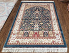 4 by 6 Silk Carpet, Royal Blue & Cream/Beige, Animal Motifs, Tree of Life Rug, Deer, Birds, Rabbits, Very Fine, Bamboo Silk Area Rug 4x6 - Jewel Rugs