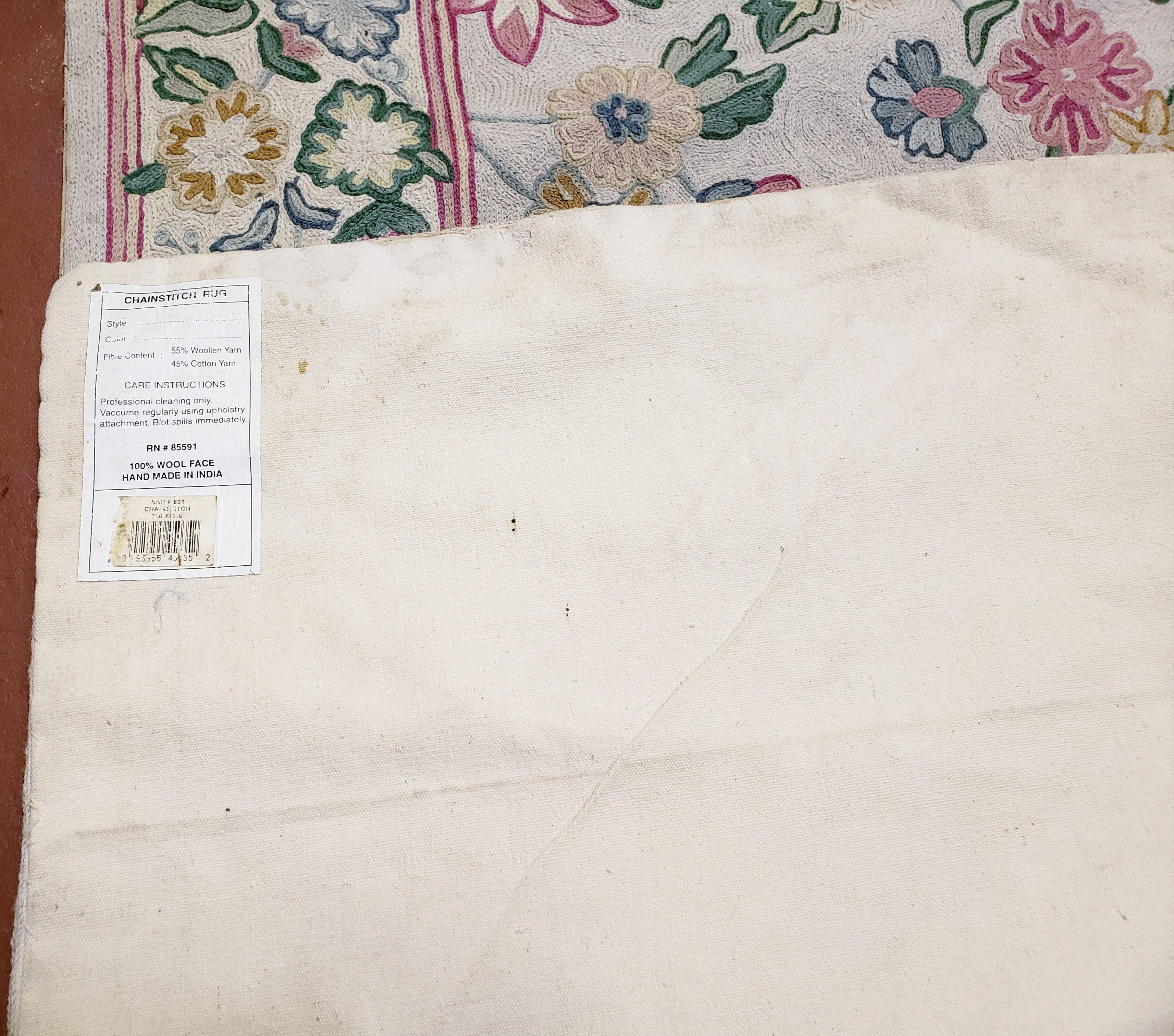 4x6 Chain Stitch Rug 3x5 Indian Rug Hand-Stitched Indo Rug 3' 6" x 5' 5" Floral Pattern Colorful Vintage Wool Pile Cotton Area Rug Flowers - Jewel Rugs