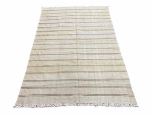 5x8 Turkish Kilim Rug, Flatweave Carpet, Striped Blanket, Southwestern Design, New, Gray, Wool, High Quality, Hand-Knotted - Jewel Rugs