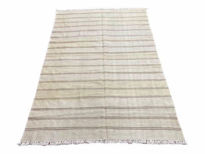 5x8 Turkish Kilim Rug, Flatweave Carpet, Striped Blanket, Southwestern Design, New, Gray, Wool, High Quality, Hand-Knotted - Jewel Rugs