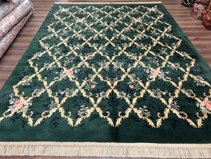 Karastan Garden of Eden Rug 8.8 x 11.8, Green Savonnerie 509/1733, Original Discontinued Karastan Rug, Floral Panel Wool Rug, Vintage Carpet - Jewel Rugs