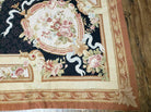 9' X 12' Handmade French Aubusson Savonnerie Needlepoint Rug Black Beige Nice - Jewel Rugs