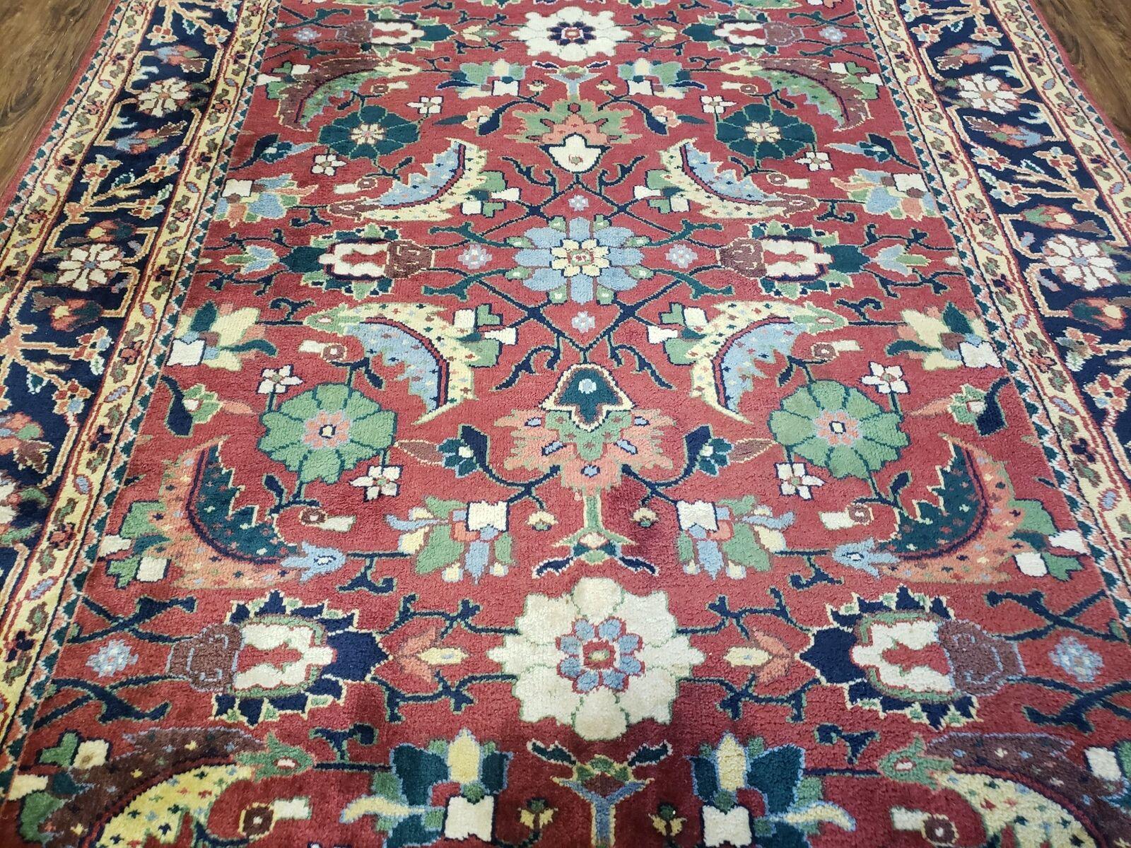 6' X 9' Vintage Handmade Indo Heriz Serapi Wool Rug Carpet Red Nice - Jewel Rugs