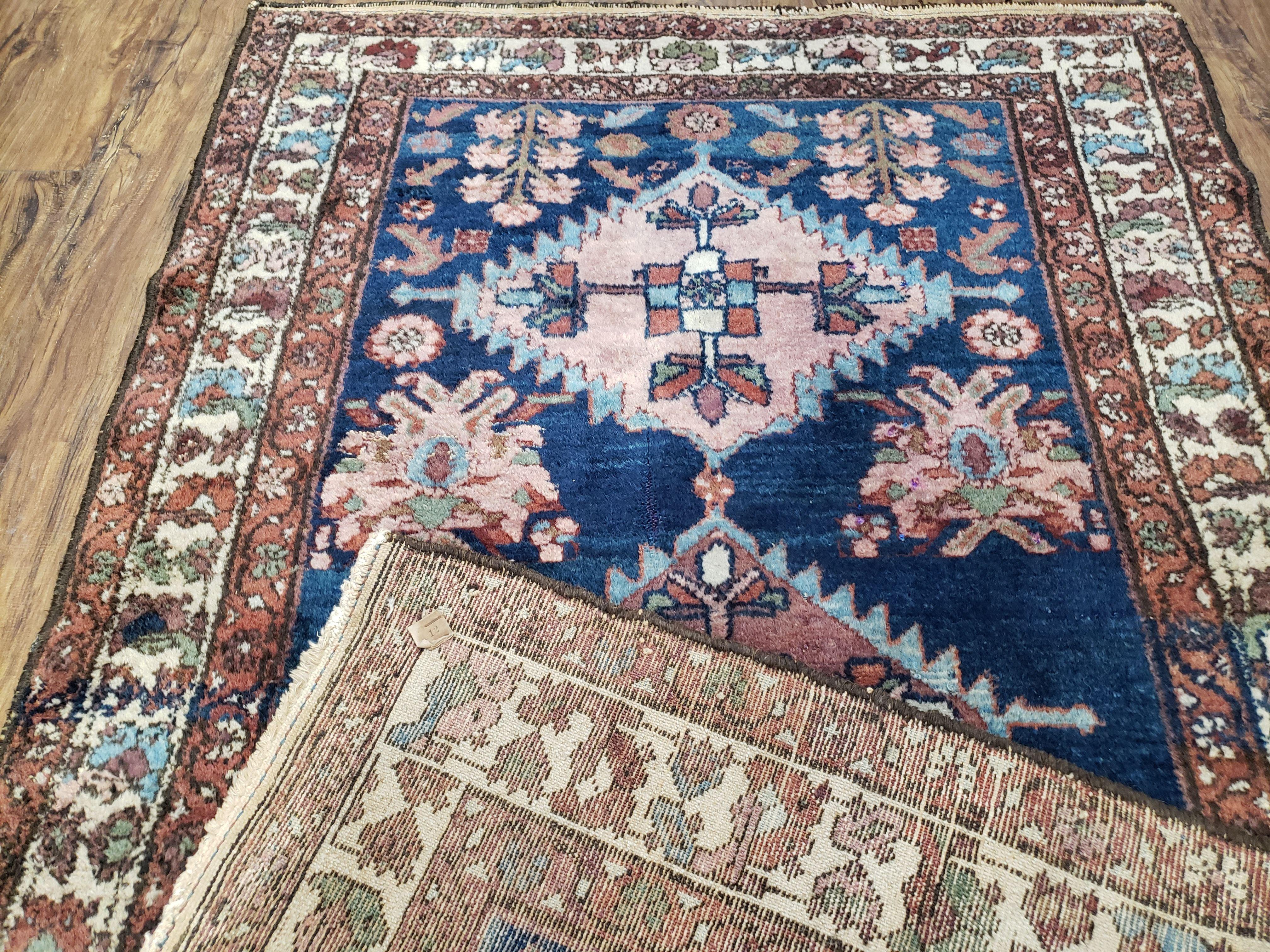 Blue Vintage Persian Hamadan Rug, Wool, Hand-Knotted, 4x6 ft - Jewel Rugs