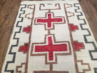 Semi Antique Navajo Rug 3x5, Wool Hand Woven, First Aid Cross Navajo American Blanket, Kilim Rug, Ivory Red, Nice, Rare Navaho Blanket - Jewel Rugs