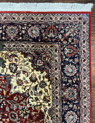 Fine Sino Persian Rug 7x10 ft, Floral Central Medallion Oriental Carpet, Red Navy Blue Cream, Hand Knotted Wool Traditional Vintage Rug - Jewel Rugs