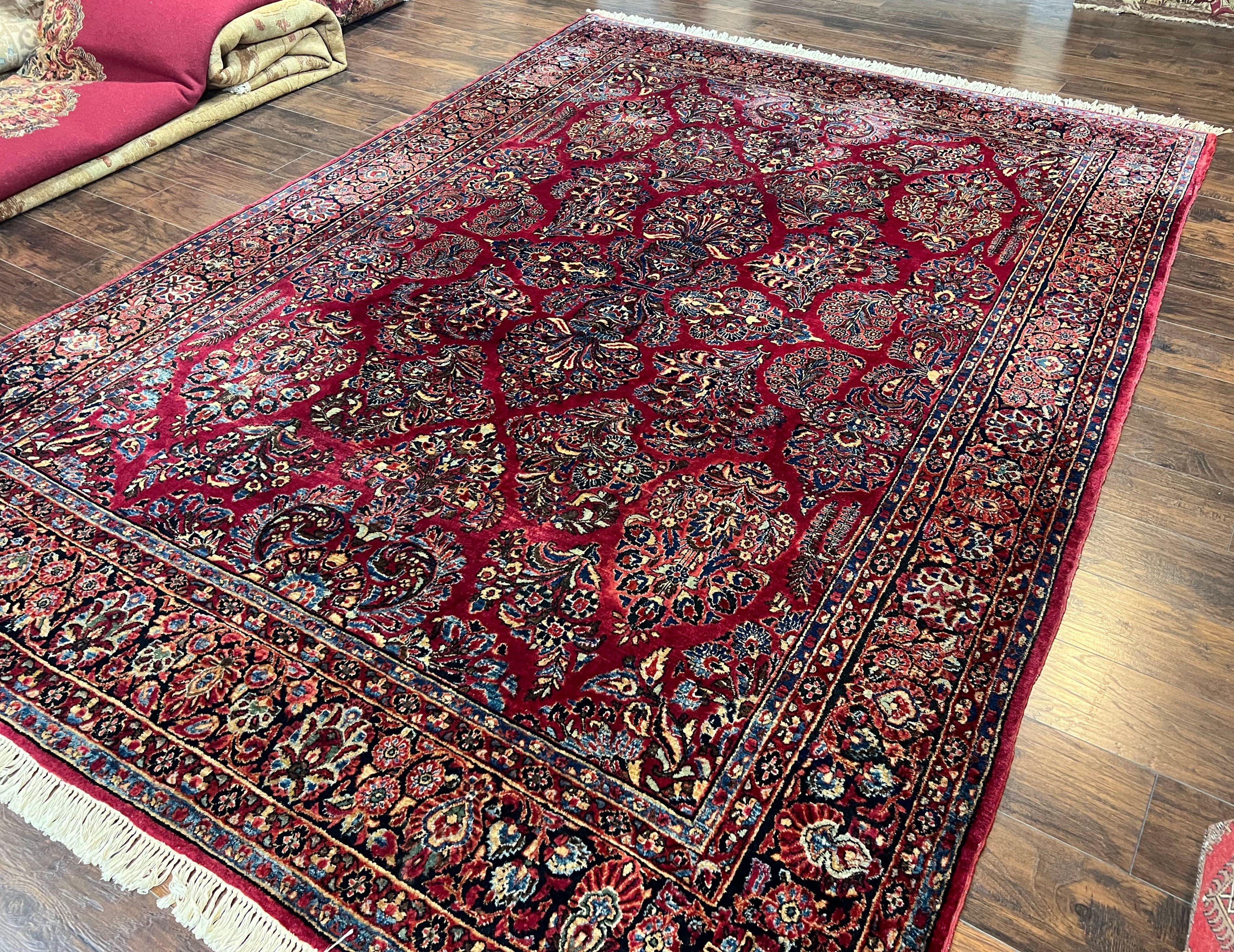 Persian Sarouk Rug 8x12, 1920s Antique Red Persian Carpet, Floral Allover Handmade Wool Oriental Rug, Room Sized Rug, Traditional Living Room Rug - Jewel Rugs