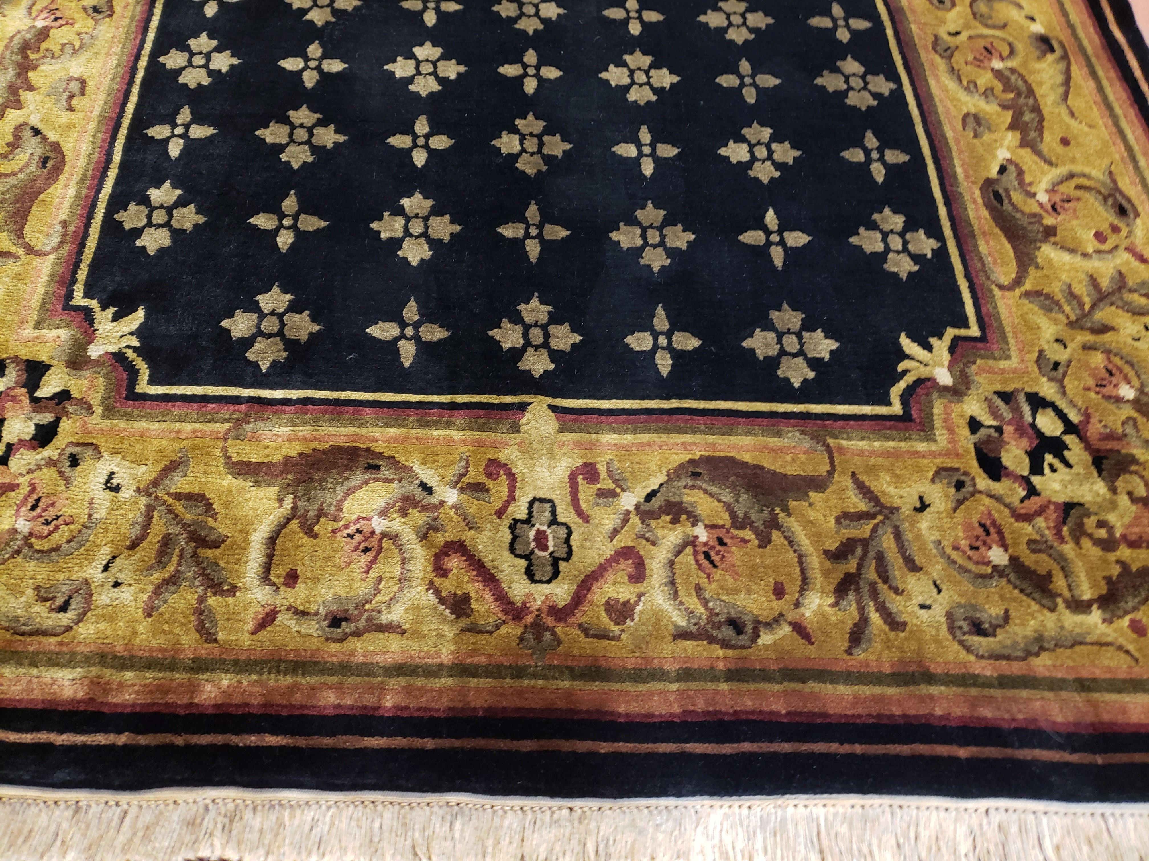 6x9 Aubusson Design Nepali Tibetan Rug Black & Tan Hand-Knotted Wool Carpet Soft Plush Pile New Rug Nice - Jewel Rugs