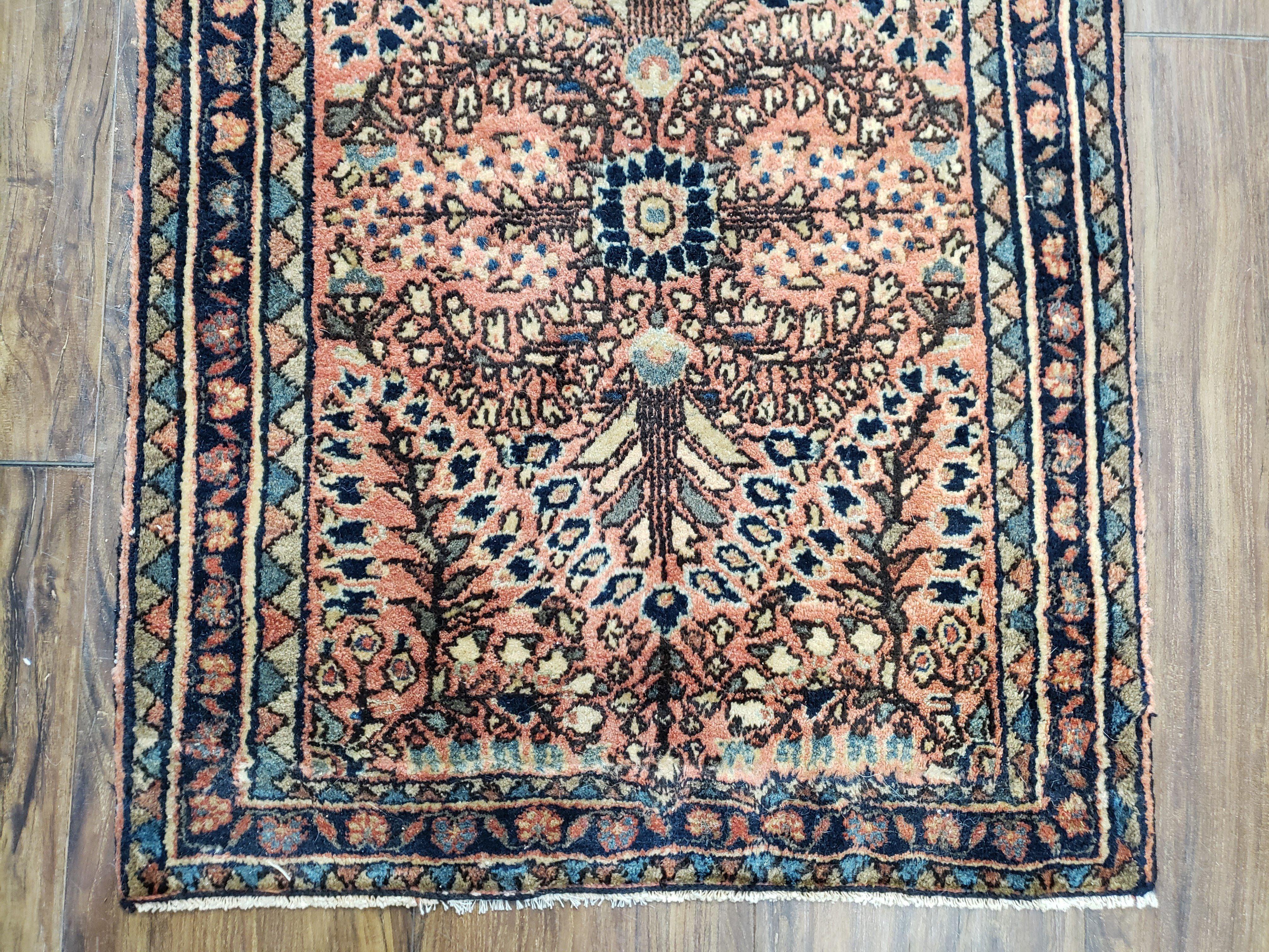 Antique Persian Sarouk Rug, Hand-Knotted, Red & Dark Blue, Wool, 1'11" x 2' 6" - Jewel Rugs