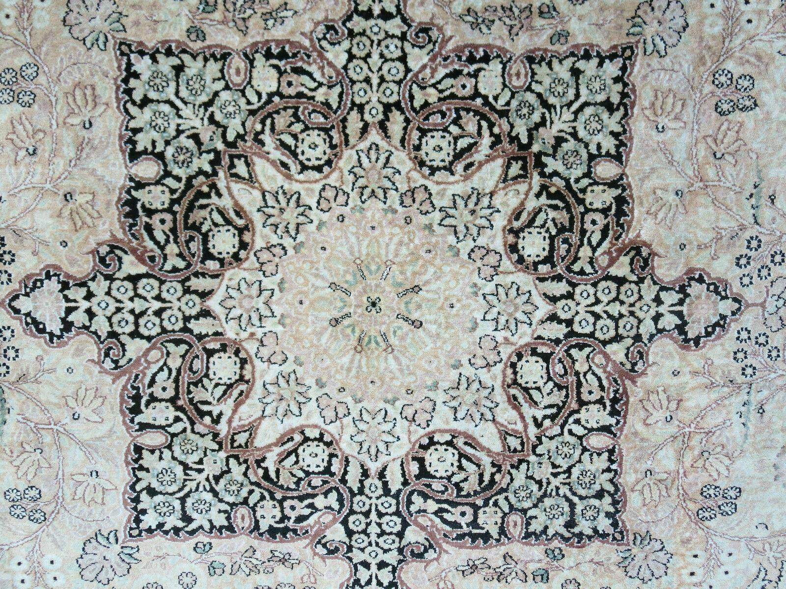 10x14 Large Silk Oriental Rug, Vintage Hand-Knotted Indian Kashmiri Silk Rug, Neutral Colors, High Quality, Great Condition, All Silk Carpet - Jewel Rugs