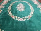 Green Chinese Aubusson Rug, Floral Design, Pile Rug, Room Sized Rug 9x12, Dining Room Living Room Bedroom Rug, European Design, Hand Tufted - Jewel Rugs