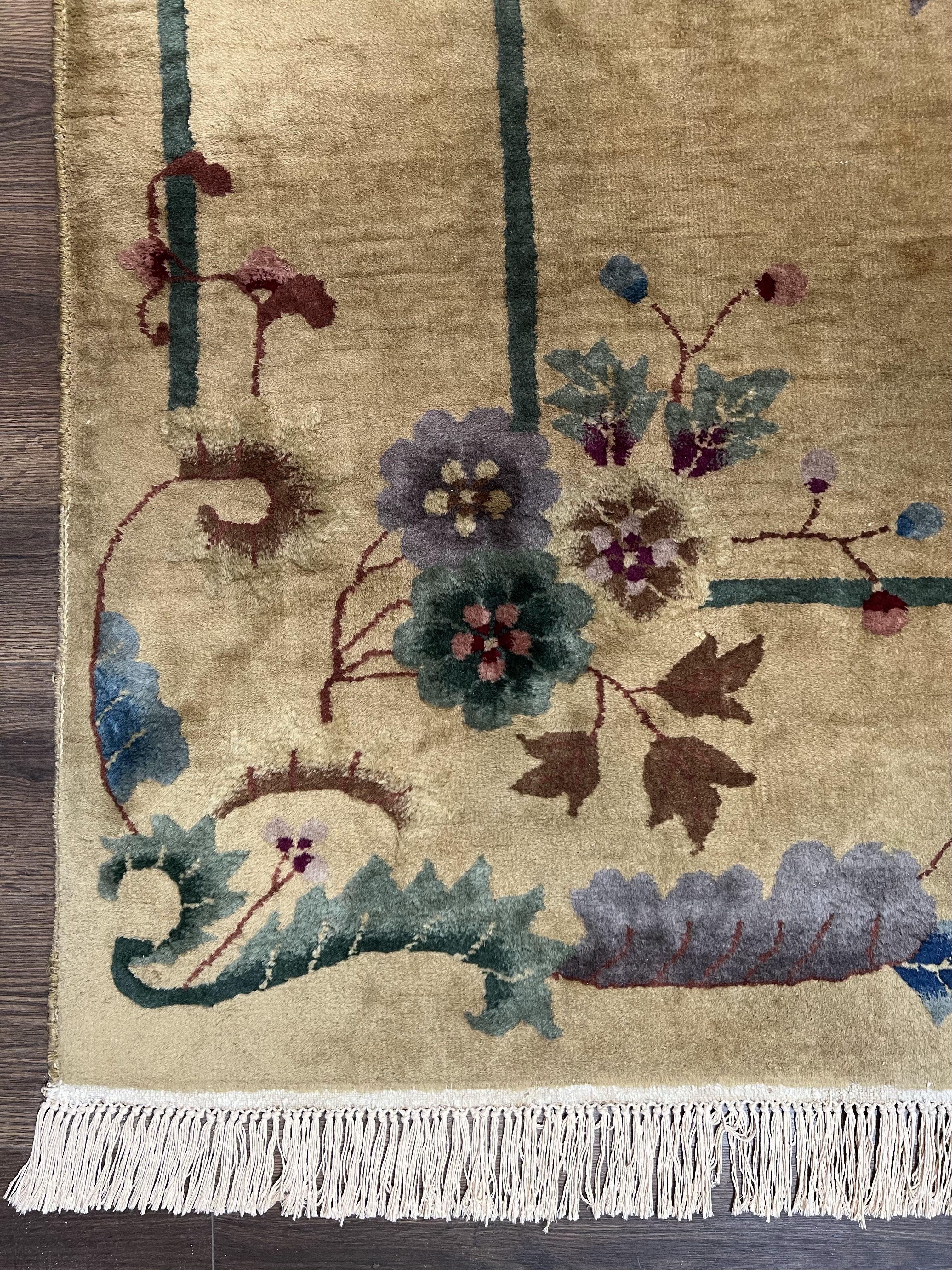 Chinese Art Deco Rug 9x12, Antique Nichols Carpet 9 x 12 ft, Peking Rug, Large Asian Oriental Room Sized Rug, Semi Open Field, Wool Handmade - Jewel Rugs