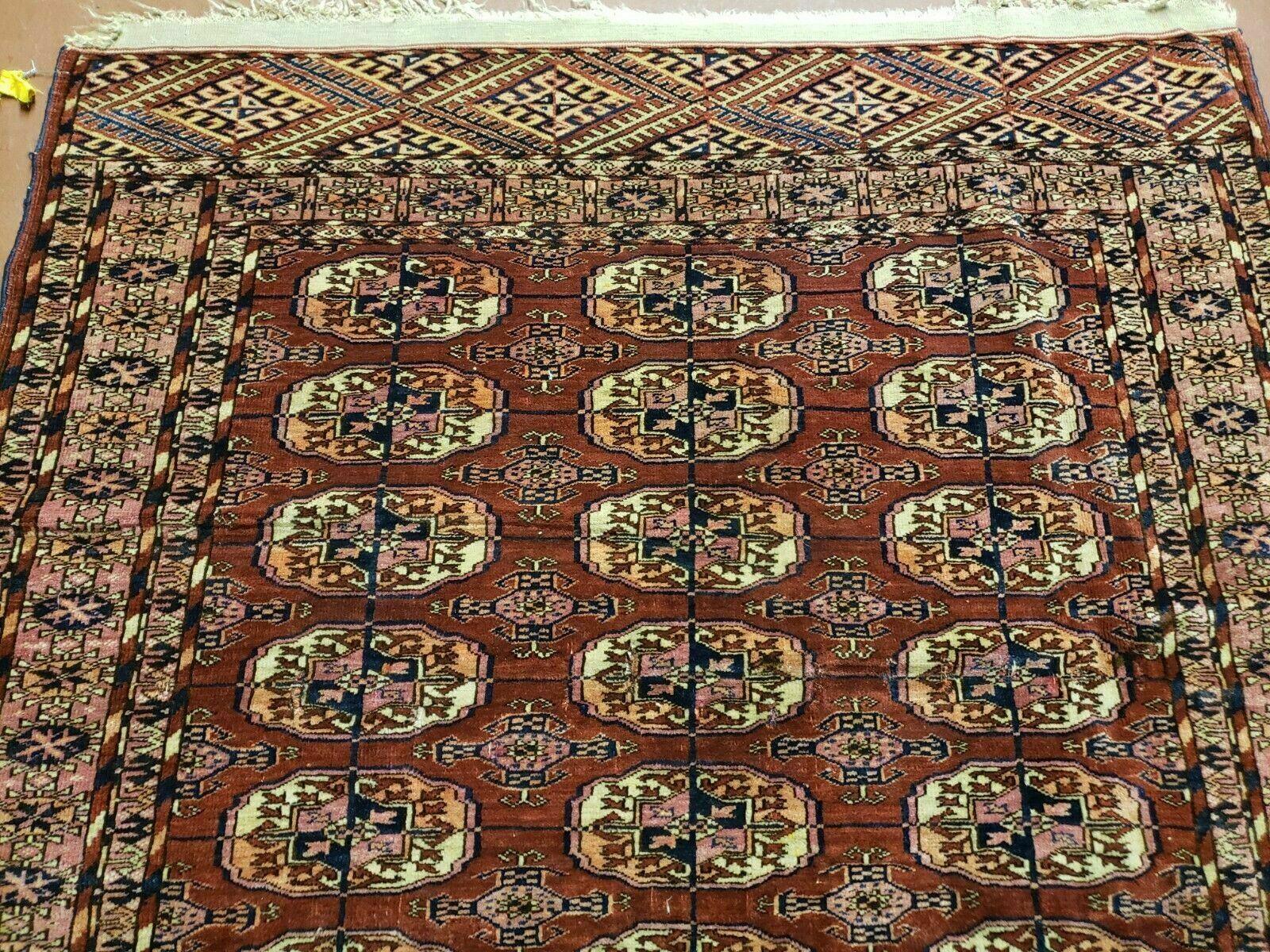 4' X 4' Antique Handmade Turkoman Bokhara Balouch Woven Wool Rug Brick Red Nice - Jewel Rugs