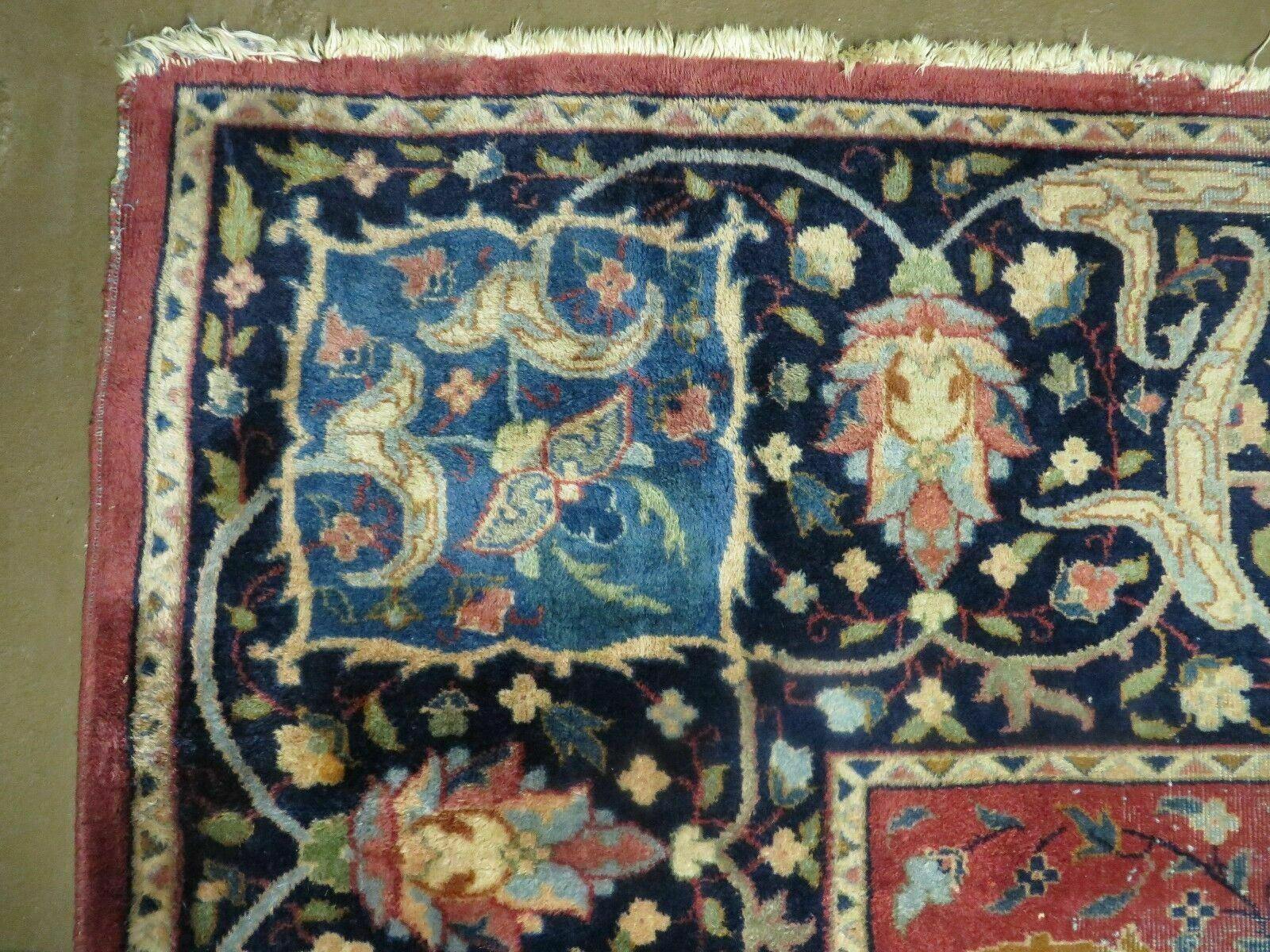 10' X 13' Antique Handmade Red with Dark Blue Border Indian Agra Larastan Nice Wool Rug - Jewel Rugs