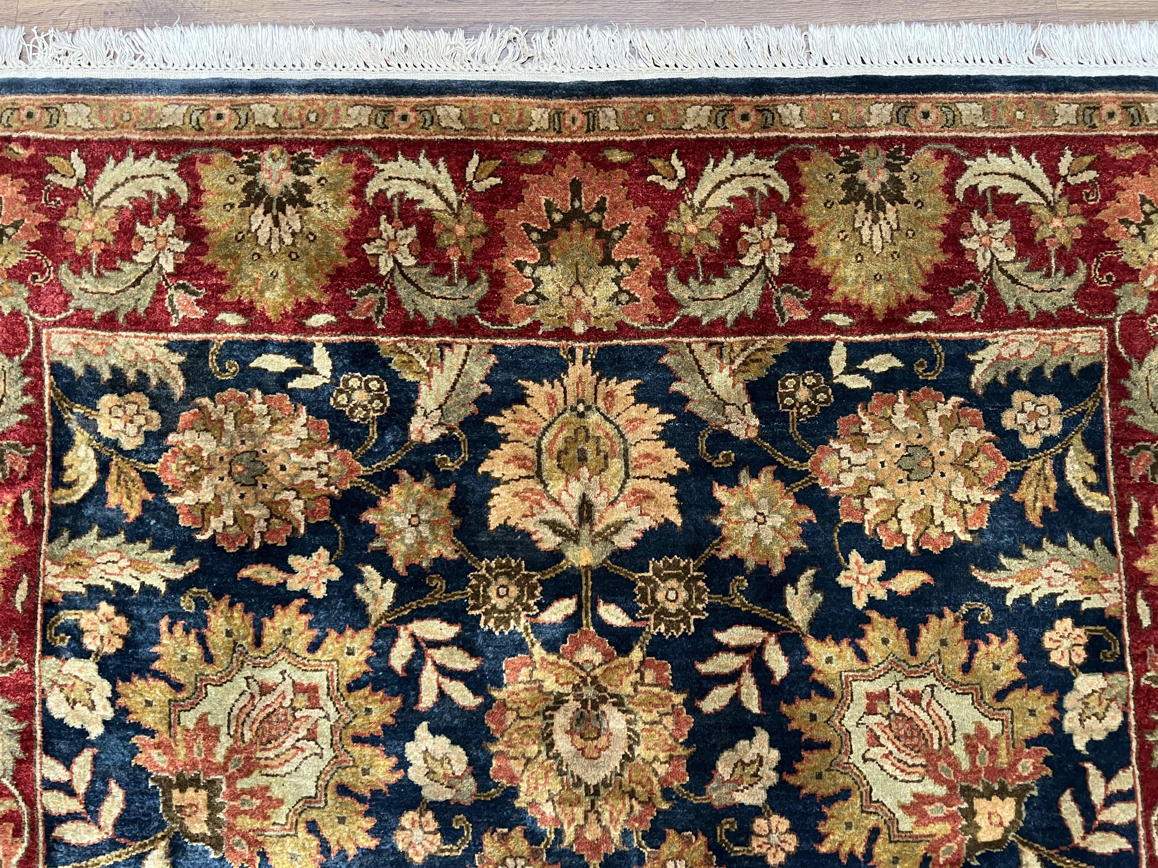 Indo Persian Rug 6x9, Mahal Sultanabad Carpet 6 x 9 ft, Hand Knotted Wool Oriental Rug, Floral Allover, Dark Blue-Green Red, Traditional Rug - Jewel Rugs