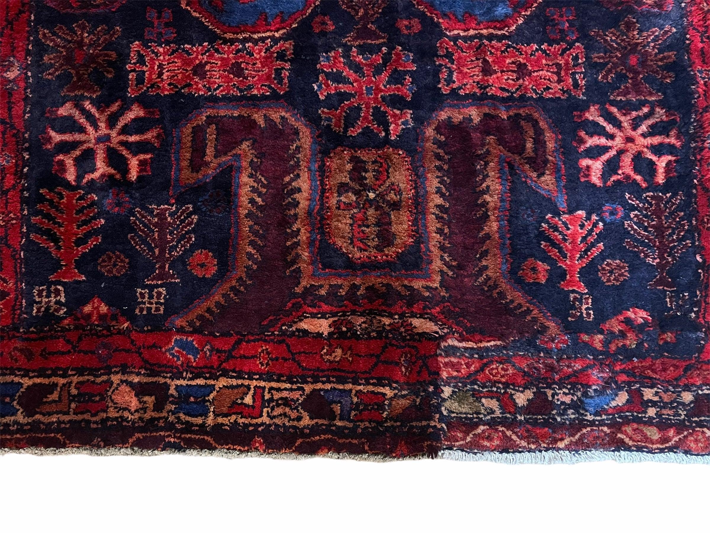 4 X 6 Antique Handmade Wool Tribal Hand-Knotted Rug Geometric Blue Red Veg Dyes - Jewel Rugs