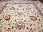 Peshawar Chobi Room Sized Rug 10 x 13.8, Wool Hand-Knotted Light Gold & Red Sultanabad Pakistani Oriental Carpet, 10x14 Decorative Mahal Rug - Jewel Rugs