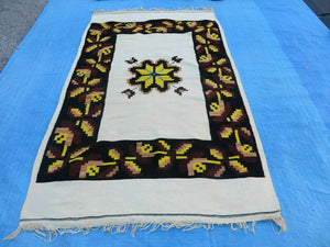 4' x 7' Vintage Folk Art Latin American Mexican Blanket Weaving Wool Kilim Rug - Jewel Rugs