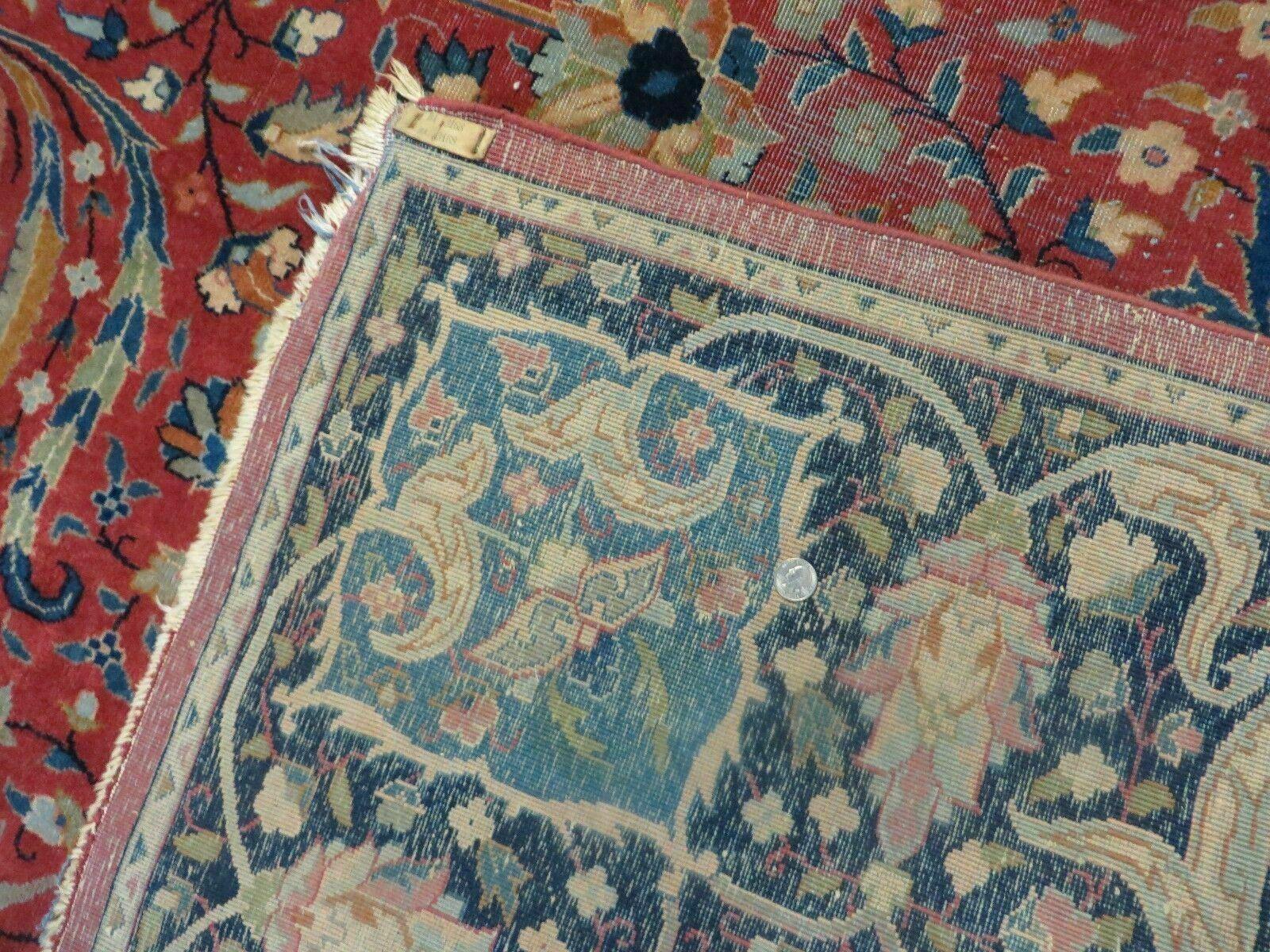 10' X 13' Antique Handmade Red with Dark Blue Border Indian Agra Larastan Nice Wool Rug - Jewel Rugs