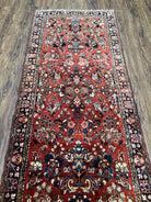 Persian Sarouk Rug 2.7 x 6.6, Antique Oriental Carpet, Short Runner Rug, Floral Rug, Red Dark Blue Cream, Hand-Knotted, High Quality, Authentic Wow - Jewel Rugs