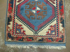 2' 6" X 4' Vintage Handmade Turkish Kazak Pattern Wool Rug Blue Beige and Red Accent Rug - Jewel Rugs