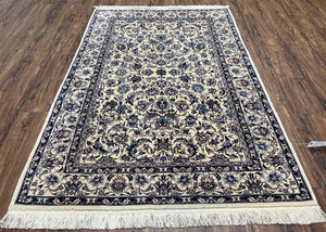 Sino Persian Rug 4x6, Cream/Ivory and Navy Blue, Floral Allover, Traditional Wool Area Rug, Fine Oriental Carpet, Vintage 4 x 6 Rug Handmade - Jewel Rugs