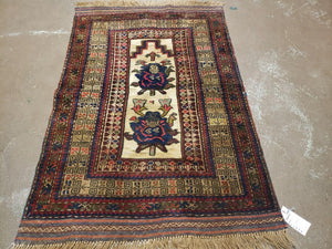 2' 9" X 4' 1" Vintage Handmade Pakistan Balouchi Tribal Wool Rug Raised Pattern - Jewel Rugs
