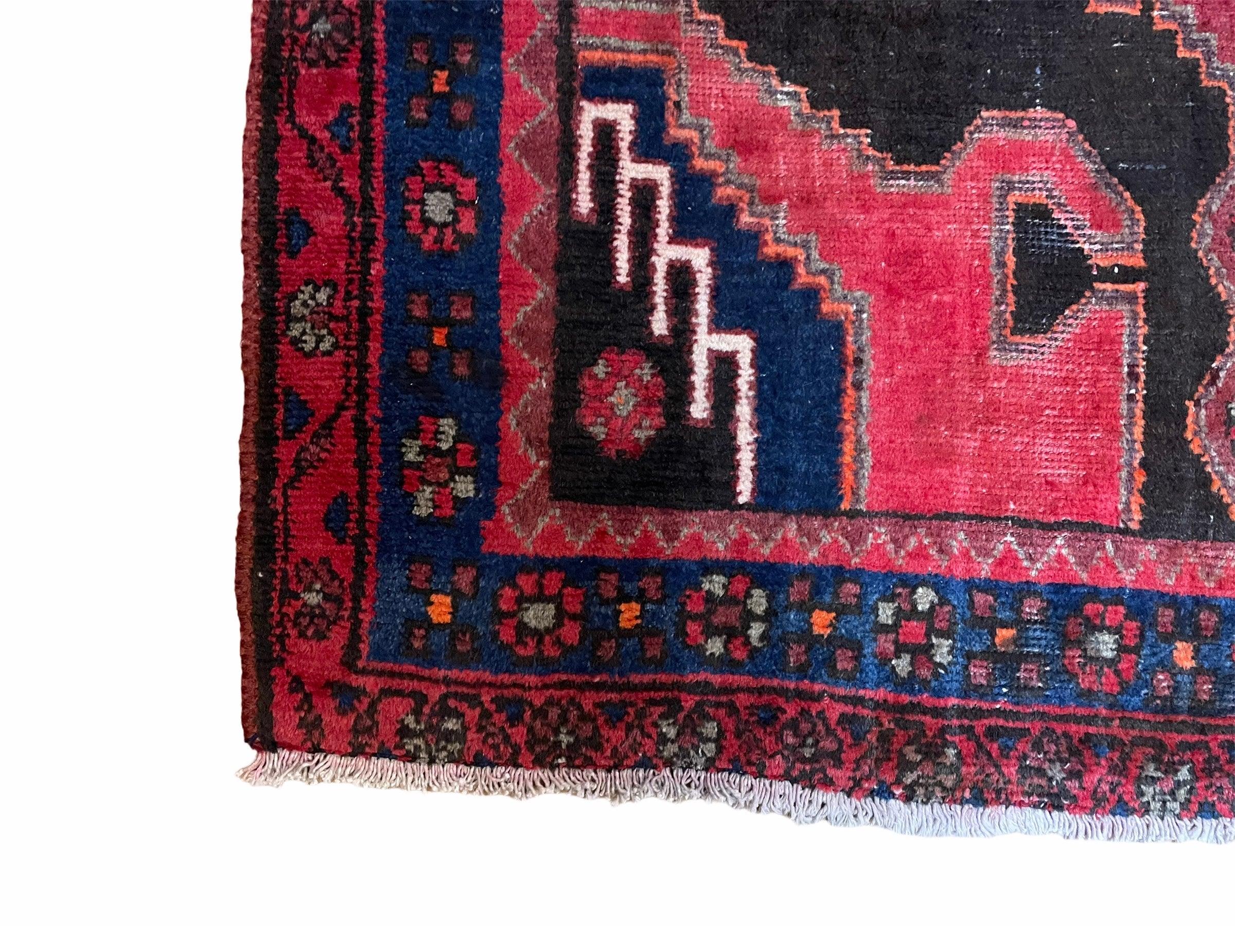 4x10 Antique Runner Handmade Wool Tribal Rug Geometric Organic Dyes Black Red - Jewel Rugs