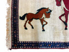 3.5 X 5 Handmade Hand-Knotted Quality Wool Pictorial Brown Horses Animal Rug - Jewel Rugs