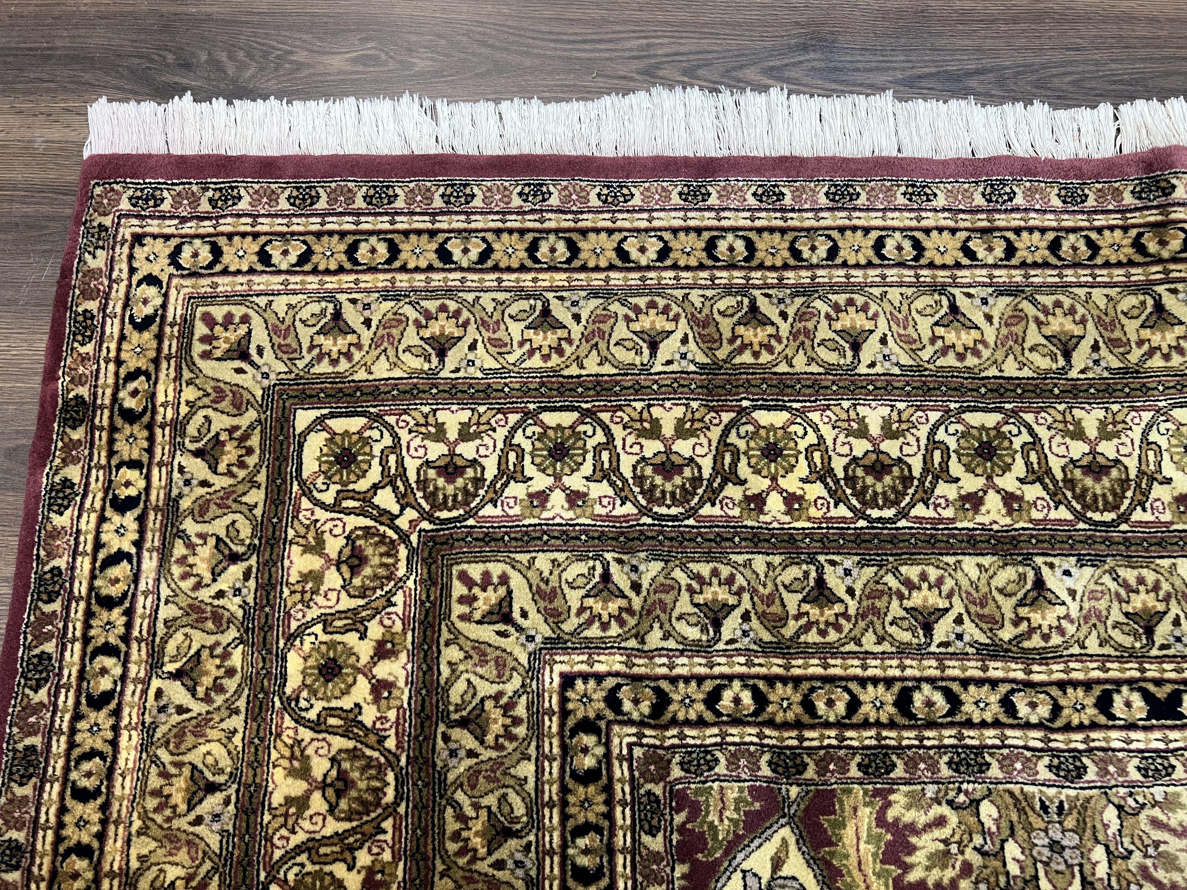 Pak Persian Rug 10x14, Large Vintage Area Rug 10 x 14, Kirman Panel Pakistani Carpet, Wool Hand-Knotted Cream and Maroon Rug Very Fine Weave - Jewel Rugs