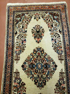 2' 7" X 4' Vintage Handmade Indian Medallion Wool Floral Beige Rug - Jewel Rugs