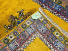 Bright Moroccan Rug 5x6, Rabat Rug 5 x 6, Mustard Yellow and Blue, Open Field and Medallion, Soft Wool Oriental Carpet, Handmade Vintage Rug - Jewel Rugs