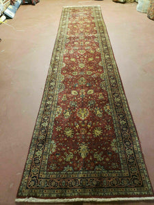 2' 7" X 12' Vintage Handmade Indian Floral Wool Rug Runner Red Oriental Carpet Nice - Jewel Rugs