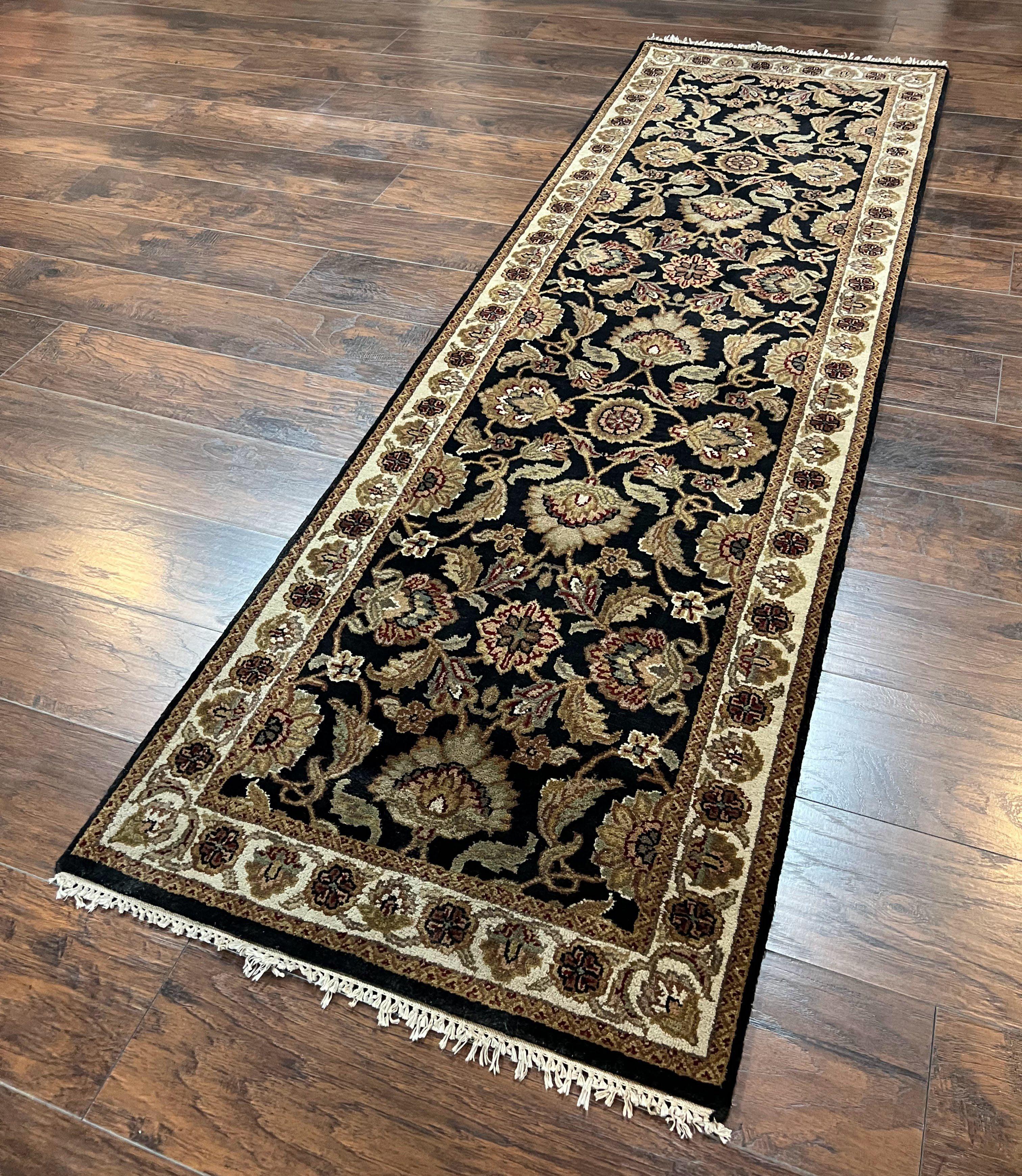 Vintage Indo Mahal Runner Rug 2' 7" x 8' 3", Black Beige Green Runner, Oriental Runner Rug, Hallway Rug, Hand Knotted Wool Rug, 8ft Runner - Jewel Rugs