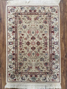 2x3 Handmade Floral Chinese Wool Rug Veg Dyes Organic Beige - Jewel Rugs