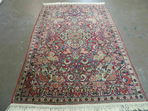 4' 6" X 5' 4" Handmade India Agra Floral Oriental Wool Rug Carpet Red Nice - Jewel Rugs