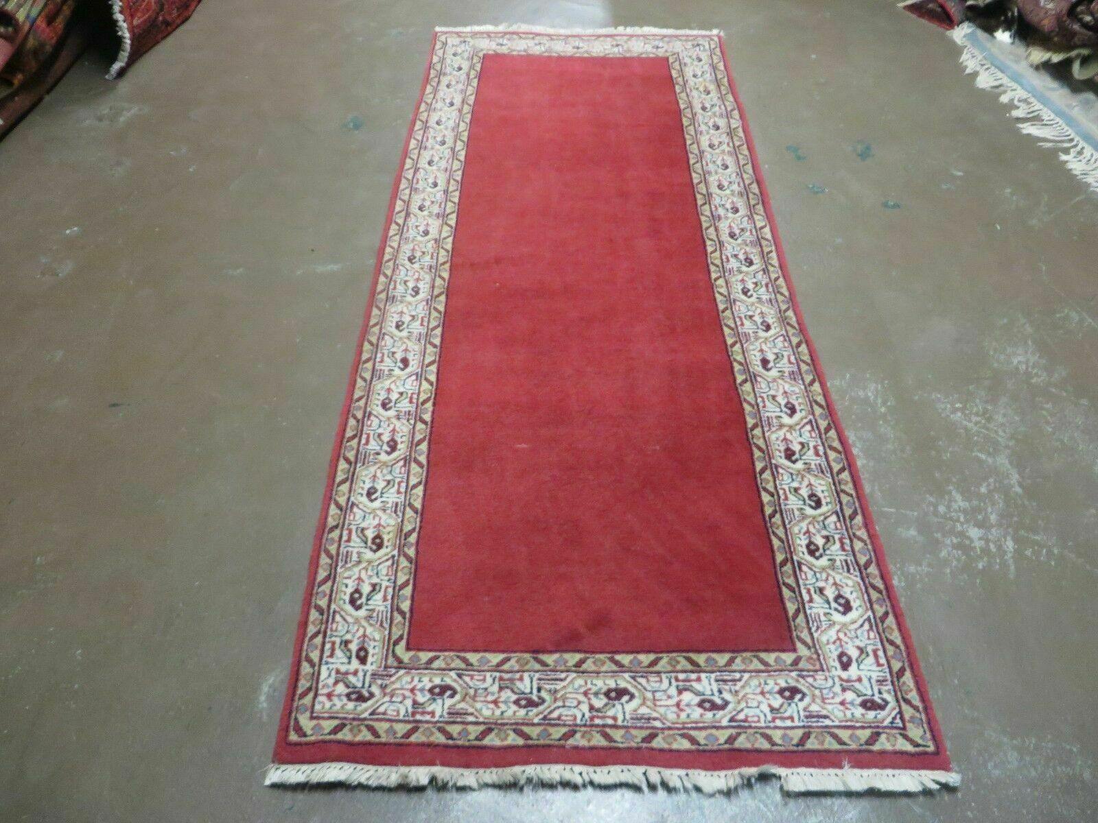 2' 8" X 7' Vintage Handmade India Wool Runner Rug Nice Red Organic Colors - Jewel Rugs