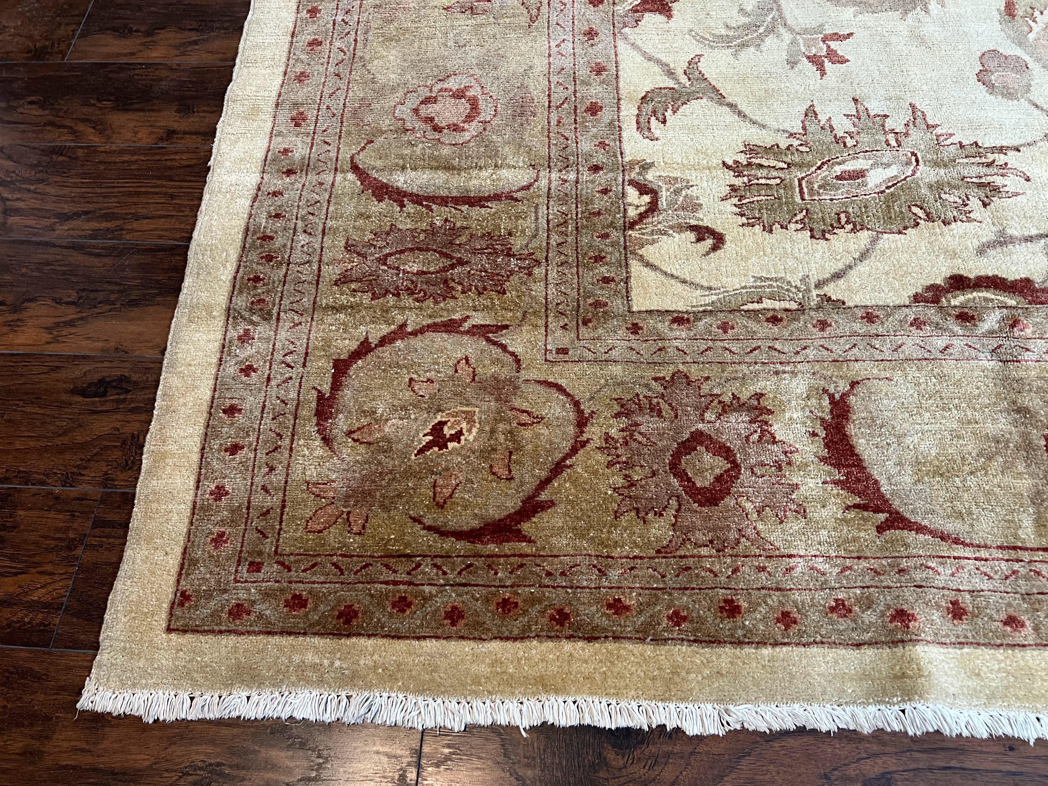 Large Peshawar Rug 11x14, Vintage Beige Chobi Carpet, Allover Floral Design, Hand Knotted, Wool, Room Sized Rug for Living Room Dining Room - Jewel Rugs