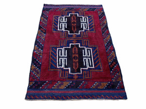 3 X 5 Vintage Handmade Tribal Wool Rug Balouchi Rug Afghan Rug Red Beige Nice - Jewel Rugs
