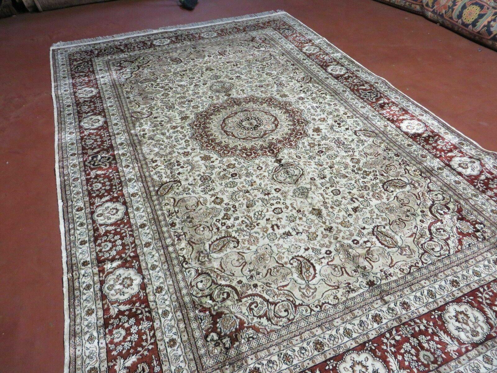 6' X 9' Vintage Handmade Fine India Kashmiri Silk Rug Hand Knotted Carpet Nice - Jewel Rugs