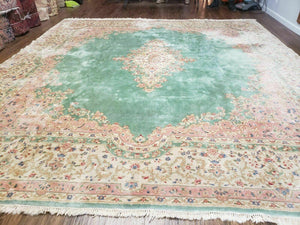 11' X 12' Handmade India Royal Kirman Wool Rug Hand Knotted Carpet Square Green - Jewel Rugs