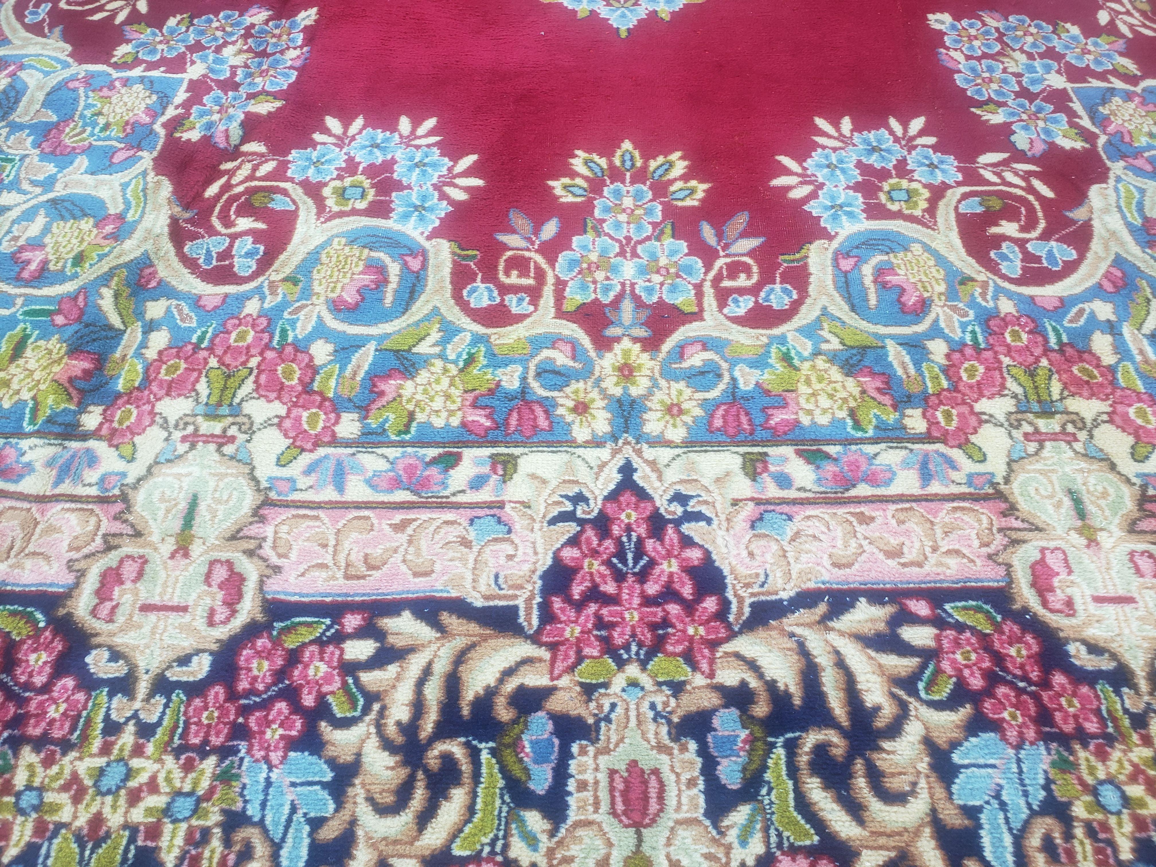 Antique Persian Kirman Rug 10x17 Oriental Carpet 10 x 17, Red, Multicolor, Namazian Signature Master Weaver, Shabby Chic, Semi Open Field - Jewel Rugs