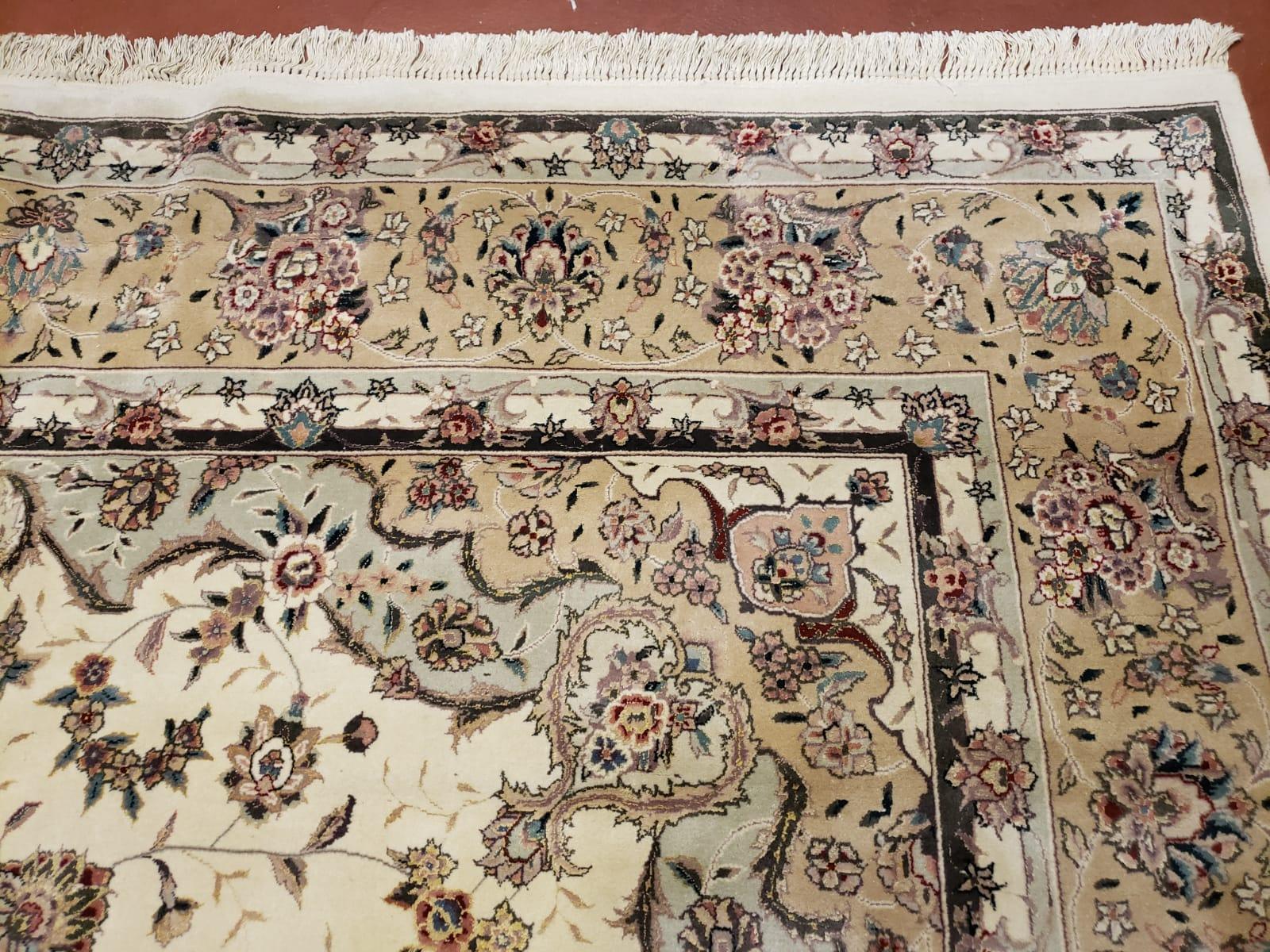 8x10 Oriental Carpet - Persian Design Rug - Wool Hand Knotted Area Rug with Silk Rug - Very Fine Beige Floral Rug - Elegant Dining Room Rug - Jewel Rugs