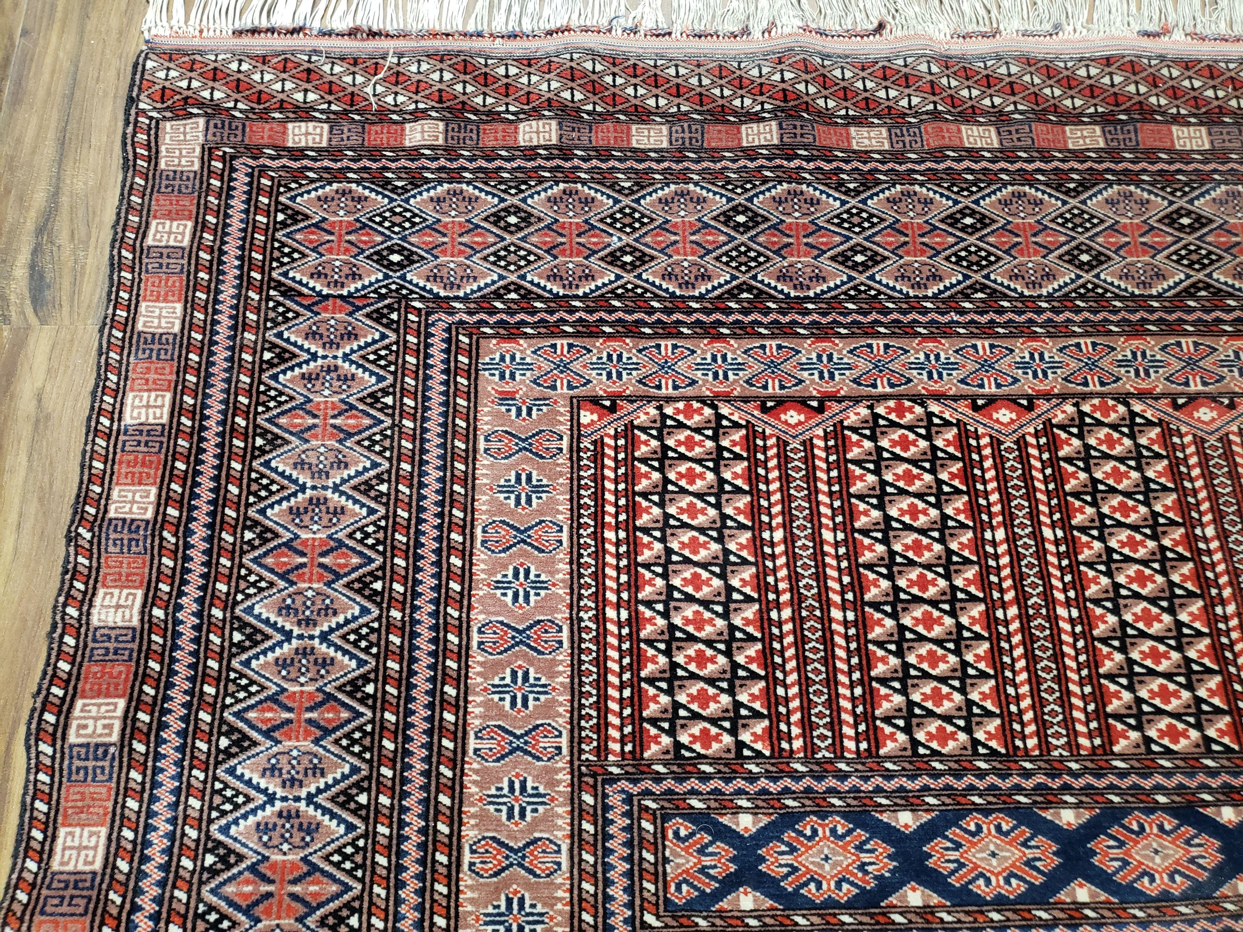 Vintage Turkoman Bokhara Rug 4x6, Four Seasons Pakistan Bukhara Turkmen Engsi Yamud Carpet, Fine Tribal Rug, Wool, Hand-Knotted, Brown, Nice - Jewel Rugs