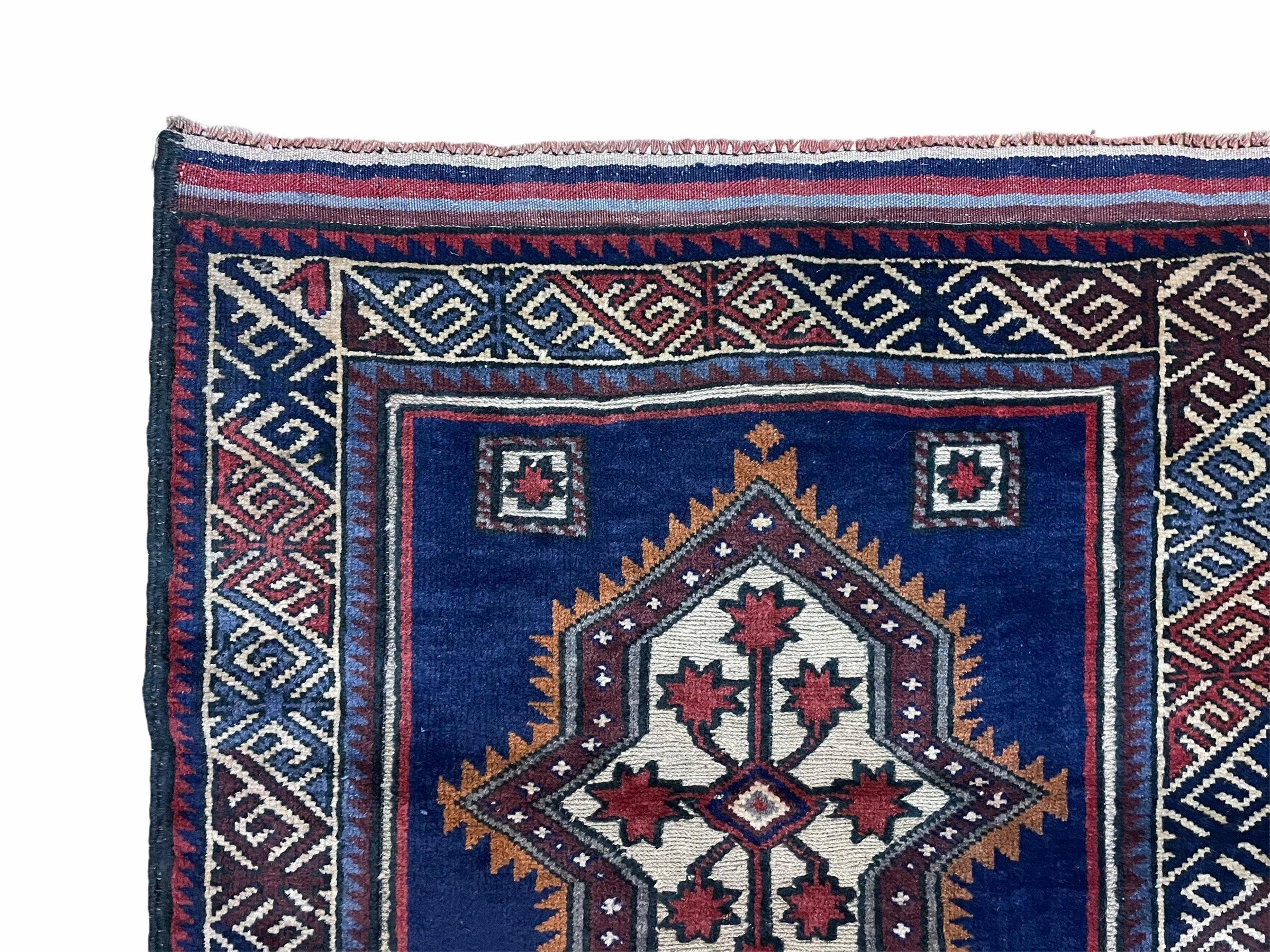 3 X 4 Handmade Tribal Wool Rug Baluchi Rug Afghan Balouch Rug Blue Red Beige - Jewel Rugs