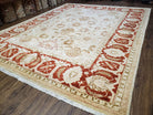 9' X 11' Handmade Beige and Red Floral Mahal Wool Rug - Jewel Rugs